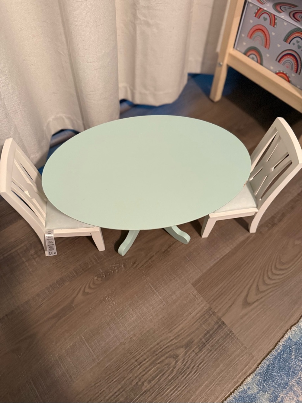 American Girl Mint Green Oval Dining Table & Two Chairs - Picture 3 of 10